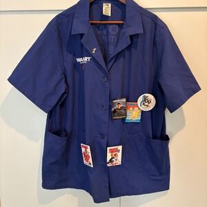 Vtg Walmart Employee Smock 2XL Blue "How May I Help You?" 2000s Movie Promo Pins